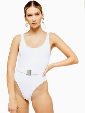 Topshop White crinkle belted swimsuit Size 6 NWT Beach Travel Swimming